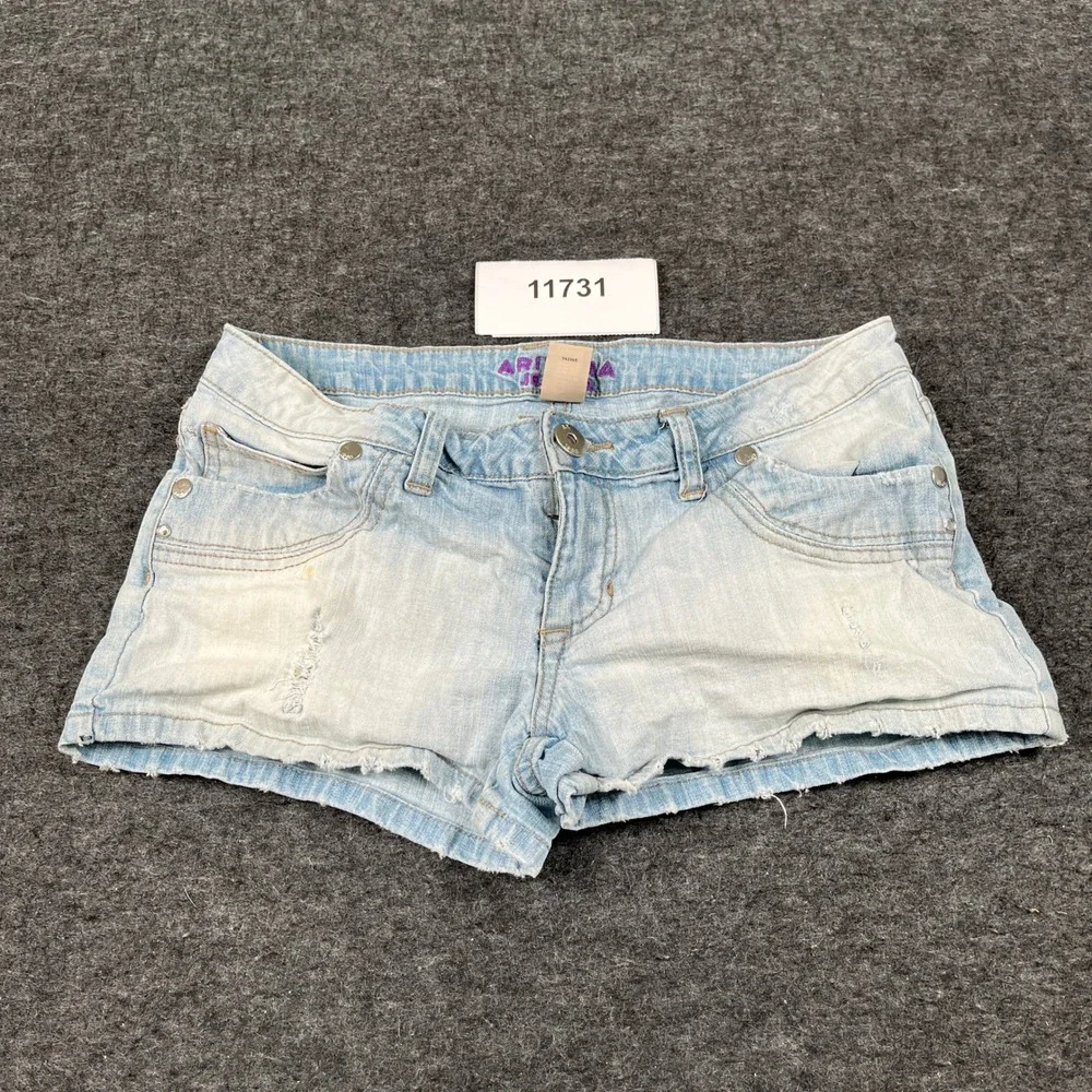 Arizona Jeans Co Bermuda Shorts Womens 7 Blue Denim Cotton Stretch Distressed